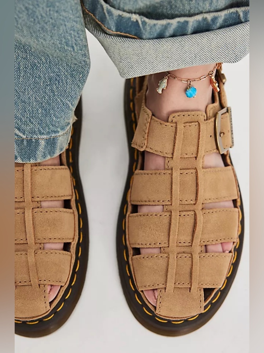 Dr. Martens Savannah Tan Bronx Suede Wrenlie Fisherman Buckle Sandals